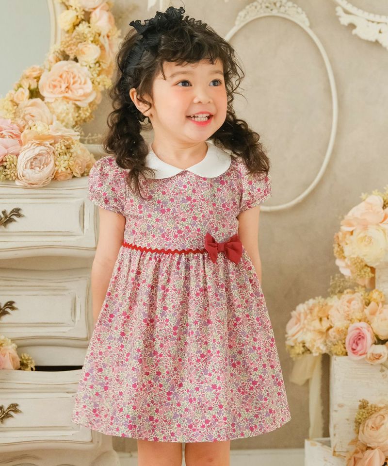 専用＊浴衣の反物から作る 緑が新鮮な花柄 親子ワンピース S