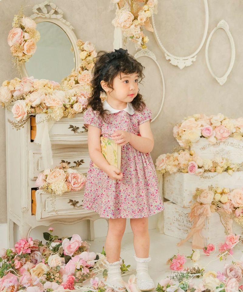 専用＊浴衣の反物から作る 緑が新鮮な花柄 親子ワンピース S