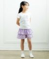 子供服 女の子 ギンガムチェック柄キュロットパンツ パープル(91) モデル画像全身