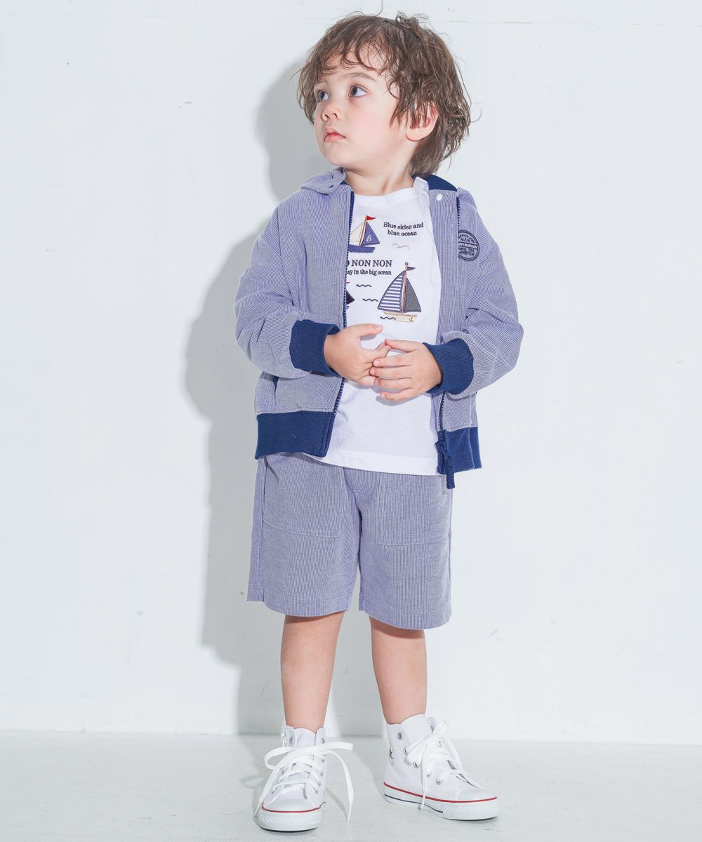 ベビー服 男の子 ストライプ柄ハーフパンツ ブルー(61) モデル画像4