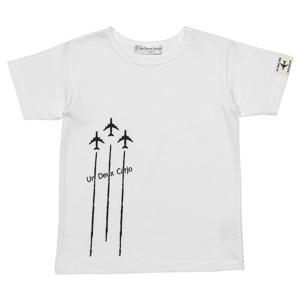 ベビー服 男の子 綿100％飛行機プリントTシャツ オフホワイト(11) 正面