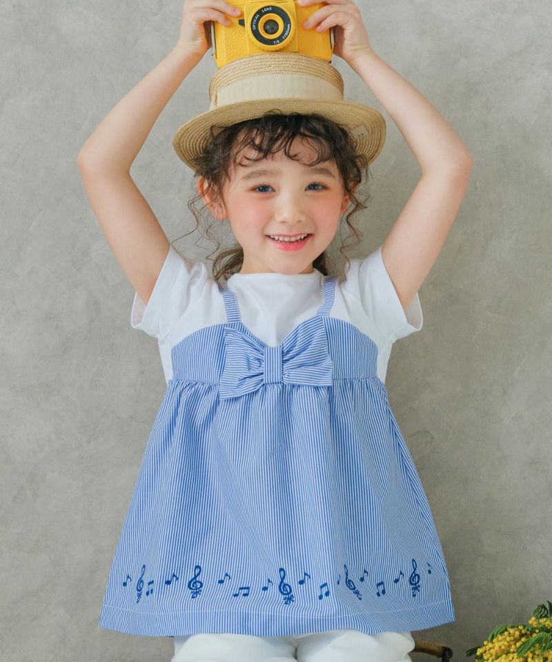 ベビー服 女の子 ストライプ柄重ね着風Tシャツ