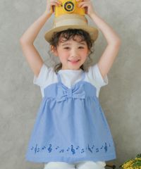 ベビー服 女の子 ストライプ柄重ね着風Tシャツ