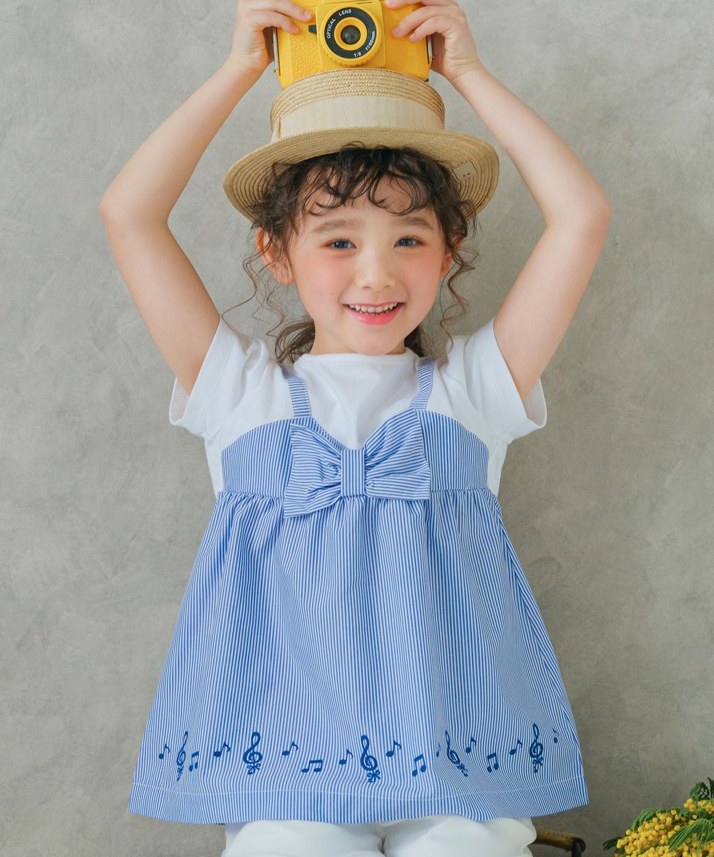 ベビー服 女の子 ストライプ柄重ね着風Tシャツ