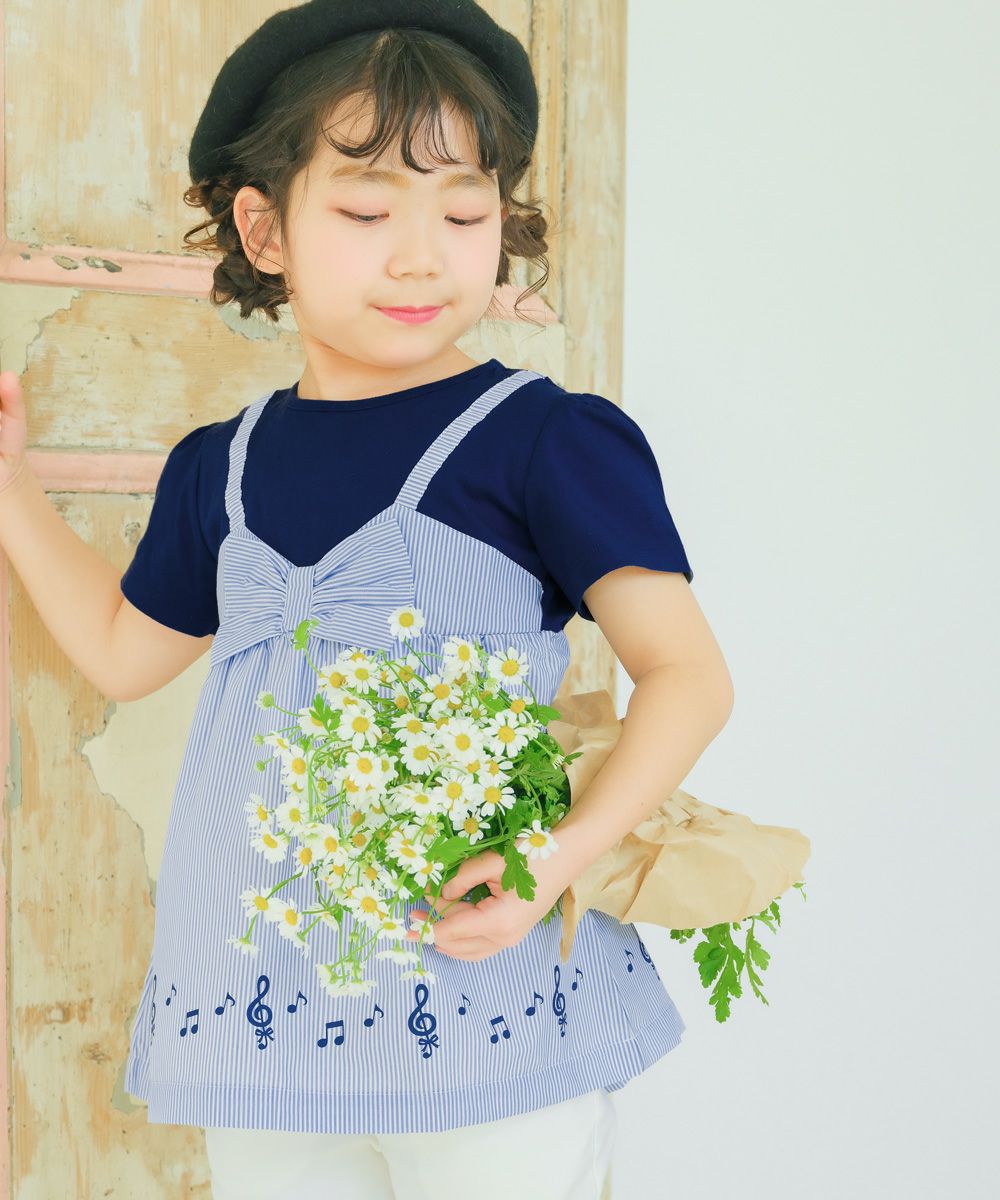 ベビー服 女の子 ストライプ柄重ね着風Tシャツ