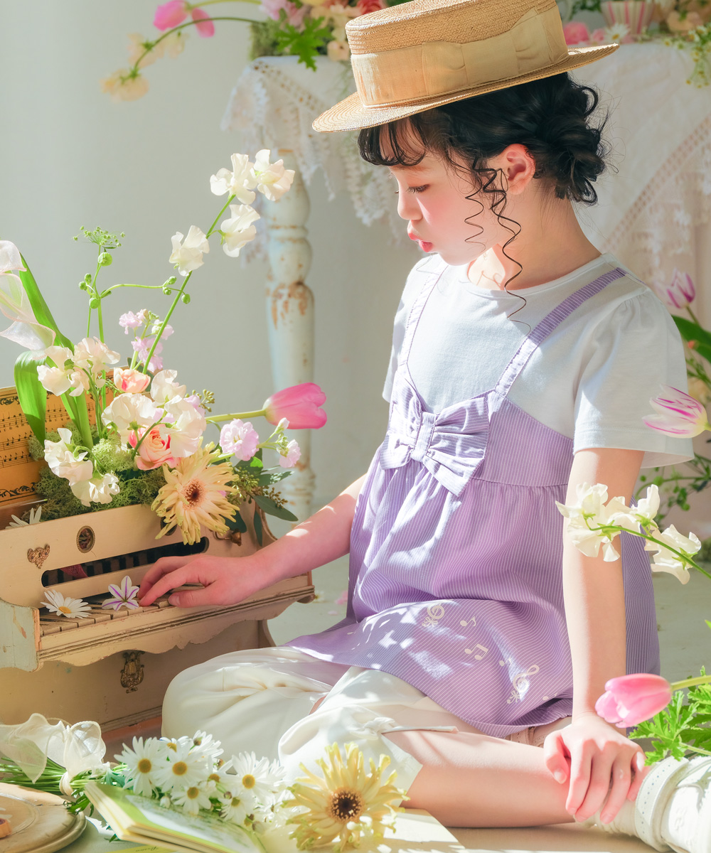 ベビー服 女の子 ストライプ柄重ね着風Tシャツ オフホワイト(11) デザインポイント2