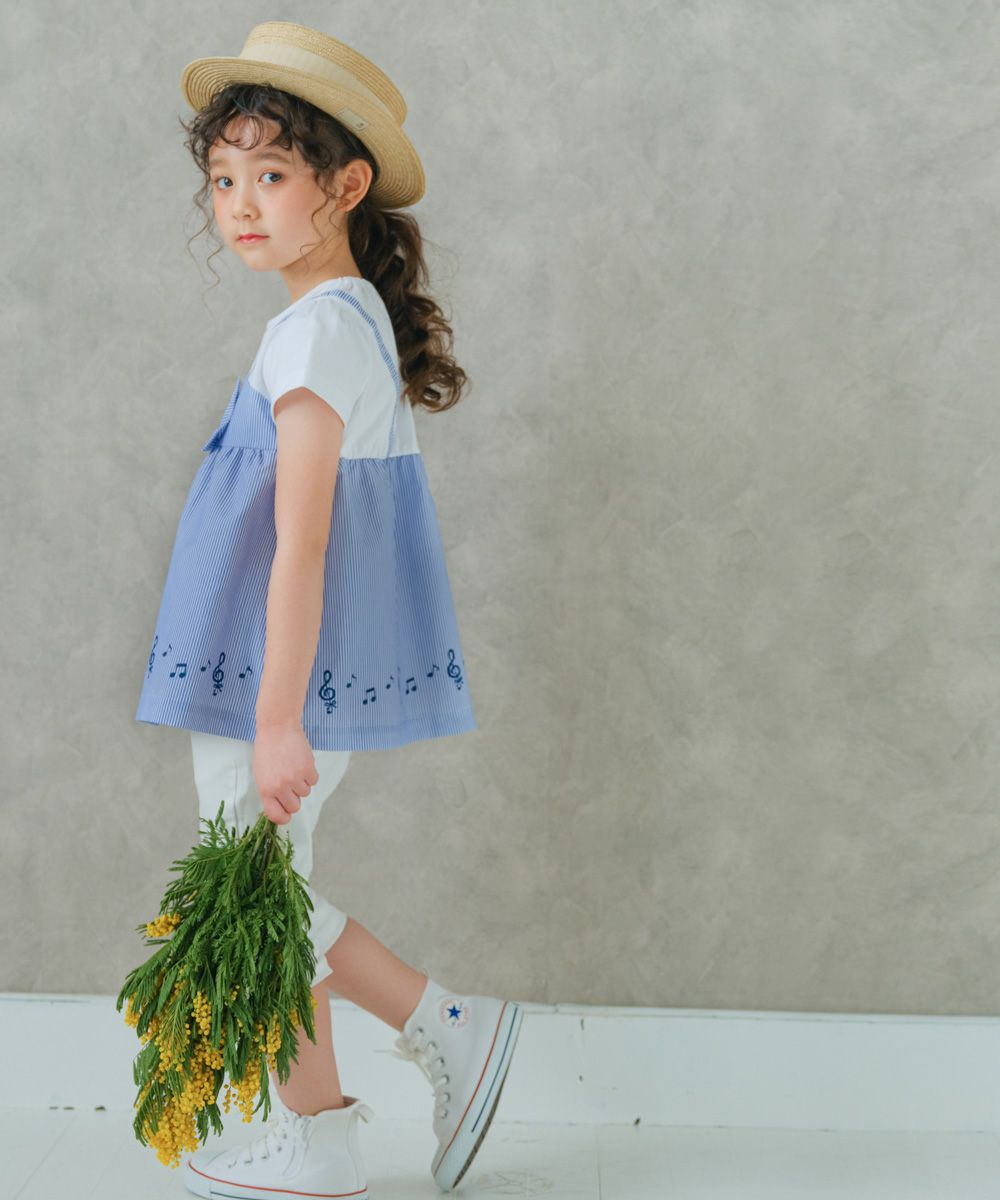 ベビー服 女の子 ストライプ柄重ね着風Tシャツ オフホワイト(11) モデル画像1