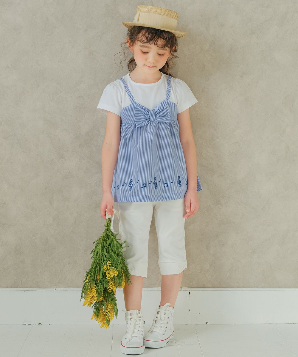 ベビー服 女の子 ストライプ柄重ね着風Tシャツ オフホワイト(11) モデル画像2