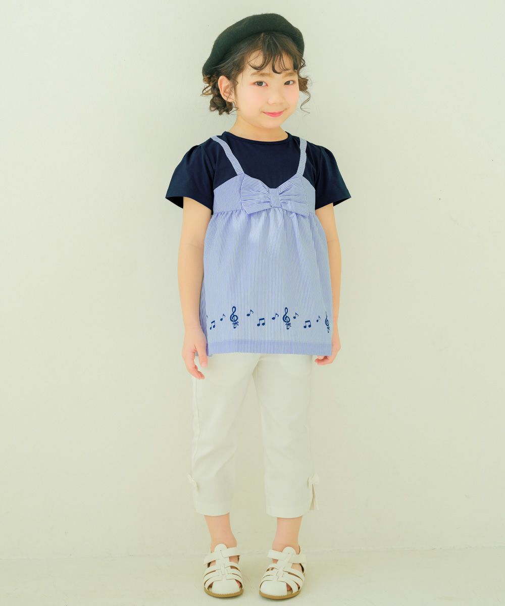 ベビー服 女の子 ストライプ柄重ね着風Tシャツ オフホワイト(11) モデル画像4