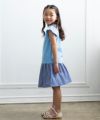 子供服 女の子 ストライプ柄裏地付きフレアースカート ネイビー(06) モデル画像2