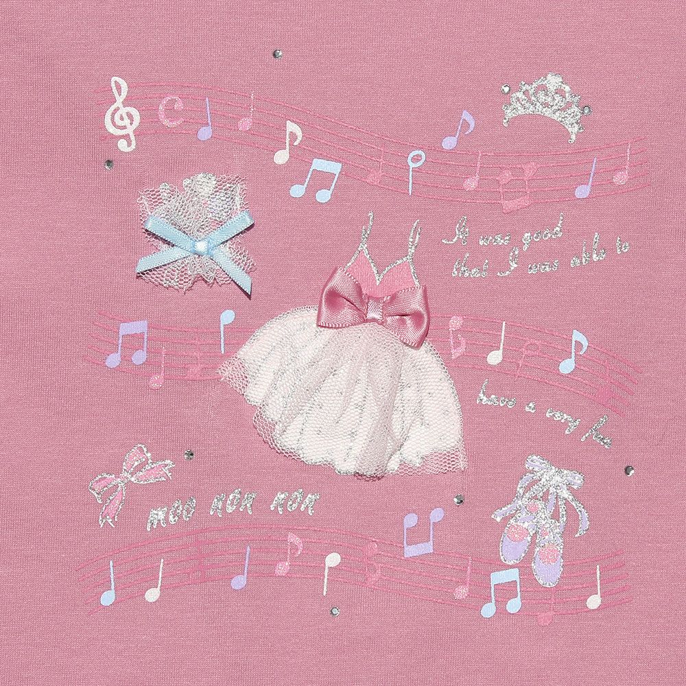 ベビー服 女の子 綿100％音符プリントTシャツ ピンク(02) デザインポイント1
