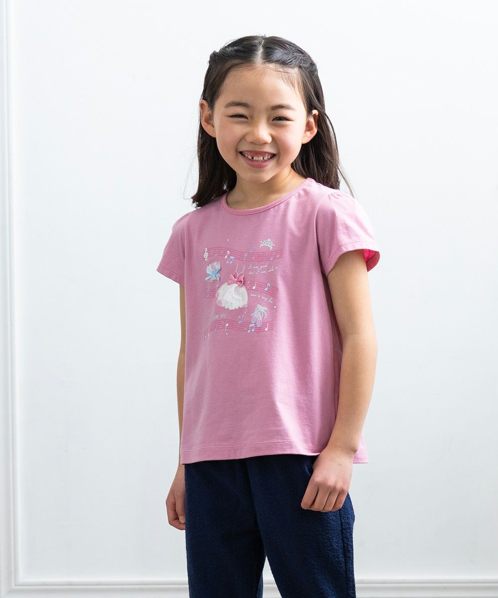 ベビー服 女の子 綿100％音符プリントTシャツ ピンク(02) モデル画像1