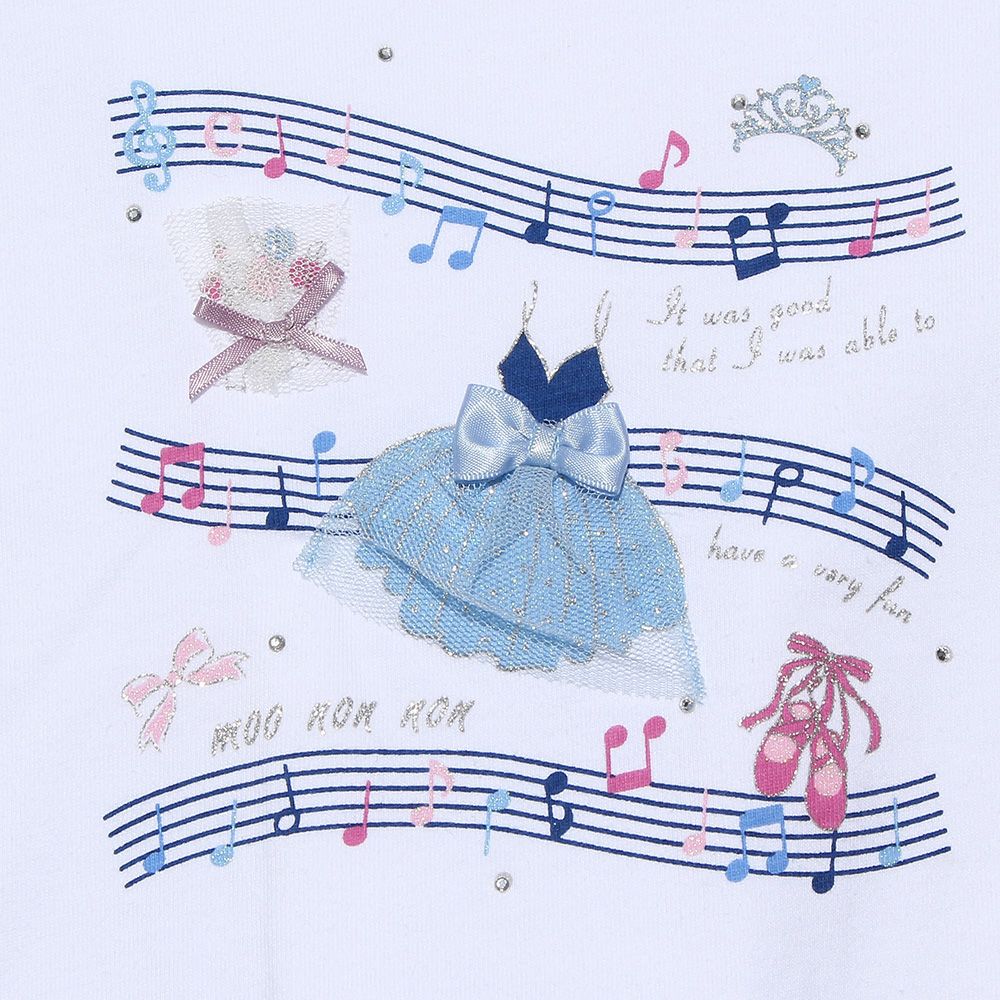 ベビー服 女の子 綿100％音符プリントTシャツ オフホワイト(11) デザインポイント1