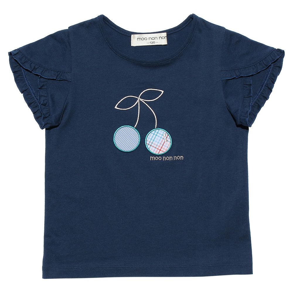 ベビー服 女の子 綿100％さくらんぼモチーフTシャツ ネイビー(06) 正面