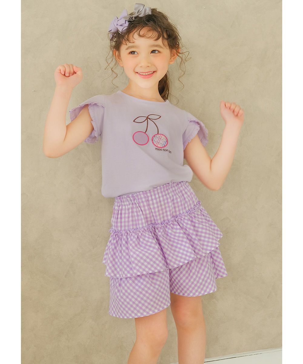 ベビー服 女の子 綿100％さくらんぼモチーフTシャツ パープル(91) モデル画像アップ