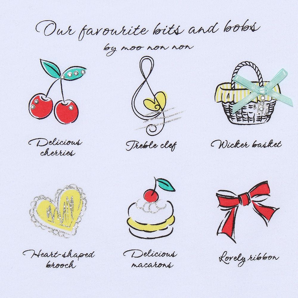 ベビー服 女の子 音符＆チェリー＆リボンプリントTシャツ オフホワイト(11) デザインポイント1