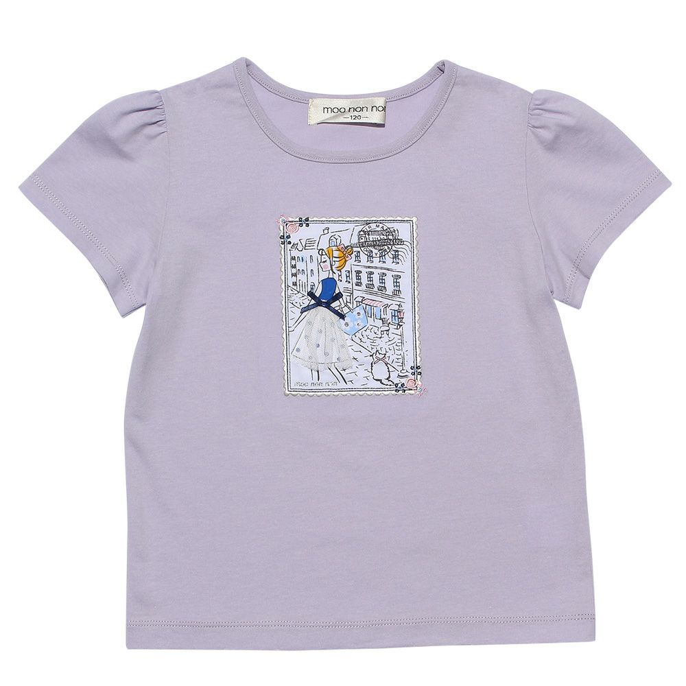 ベビー服 女の子 綿100％女の子モチーフプリントTシャツ パープル(91) 正面
