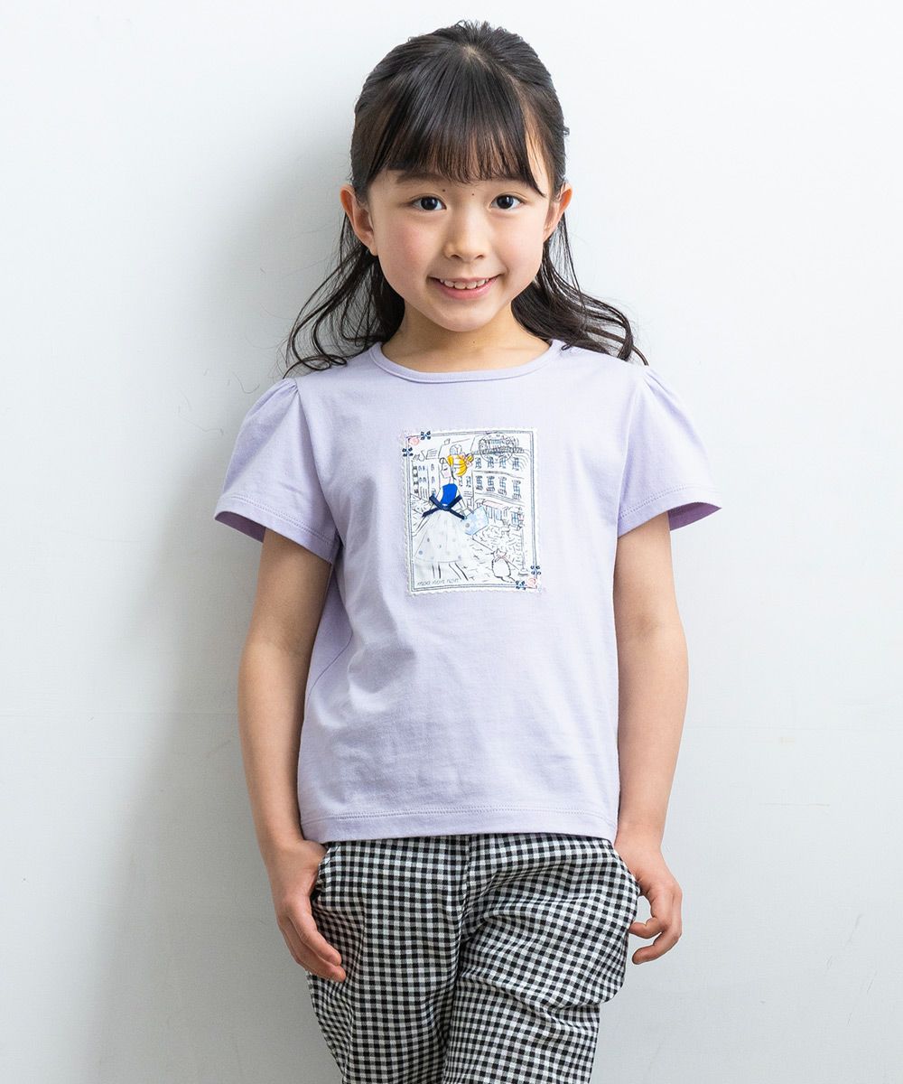 ベビー服 女の子 綿100％女の子モチーフプリントTシャツ パープル(91) モデル画像3