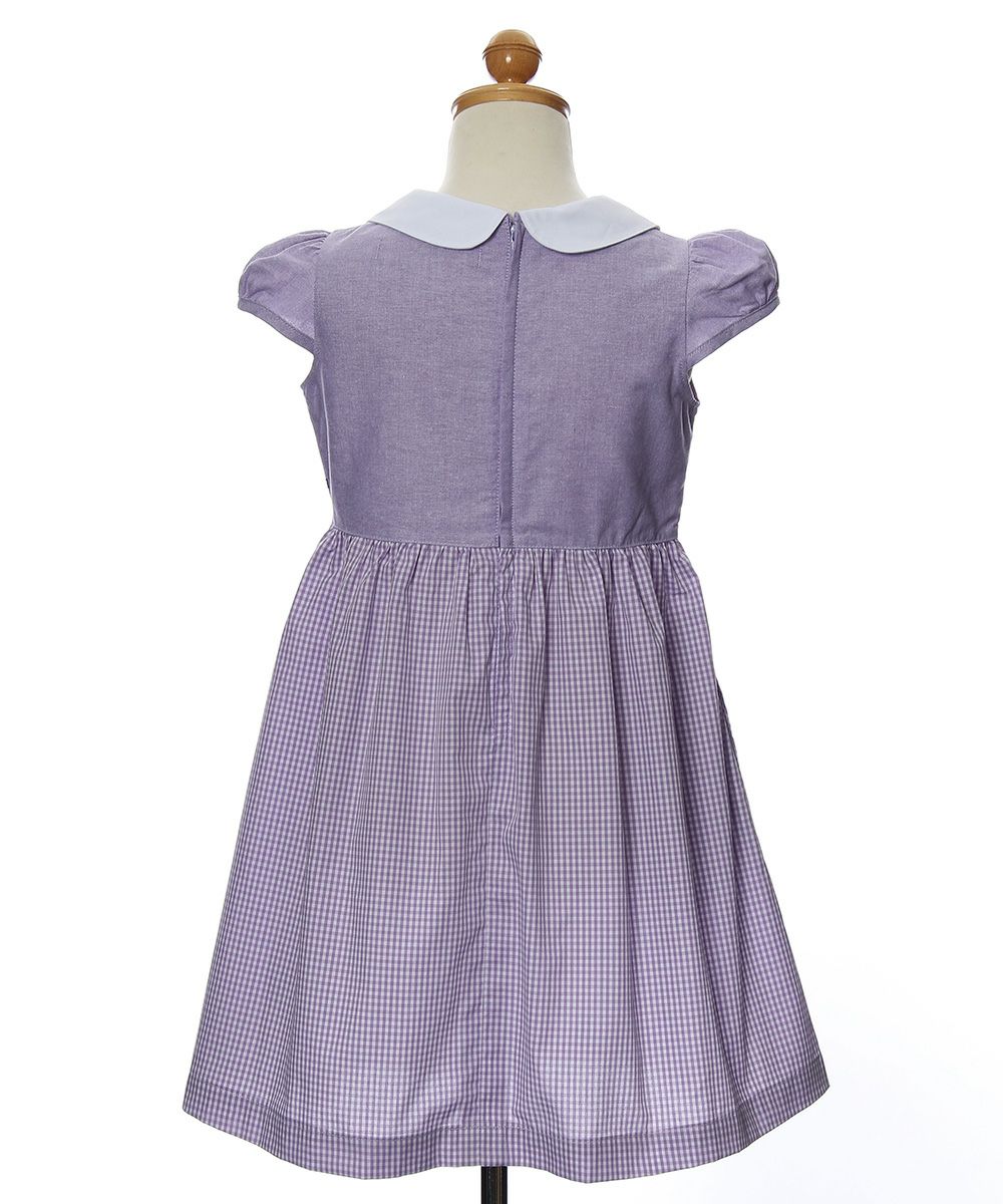 ベビー服 女の子 ギンガムチェック柄襟付きワンピース パープル(91) トルソー背面