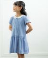 子供服 女の子 ストライプ柄襟付きワンピース ブルー(61) モデル画像全身