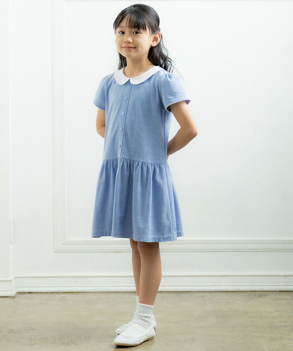 子供服 女の子 ストライプ柄襟付きワンピース ブルー(61) モデル画像1