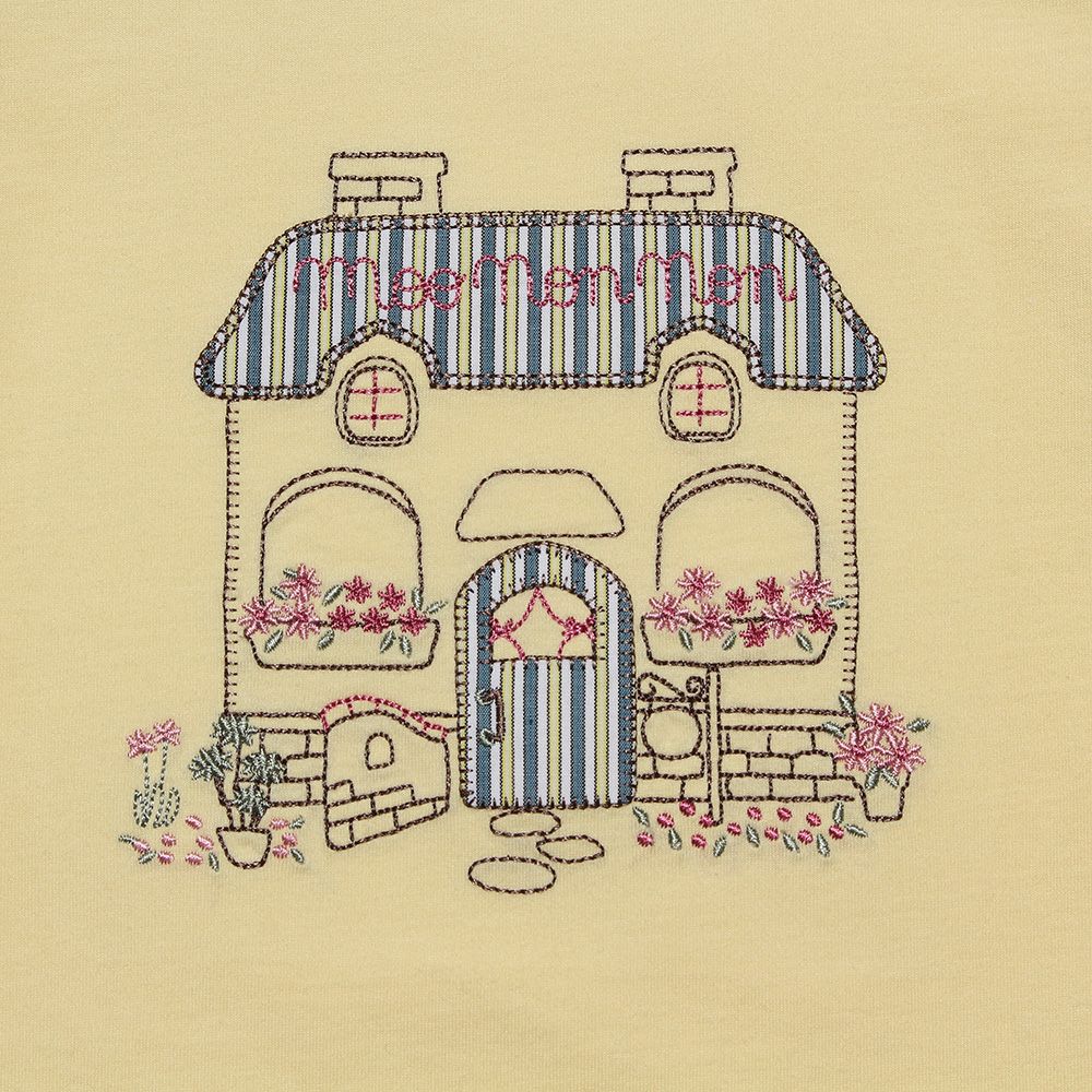 ベビー服 女の子 綿100％お花＆おうち刺繍Tシャツ イエロー(04) デザインポイント1