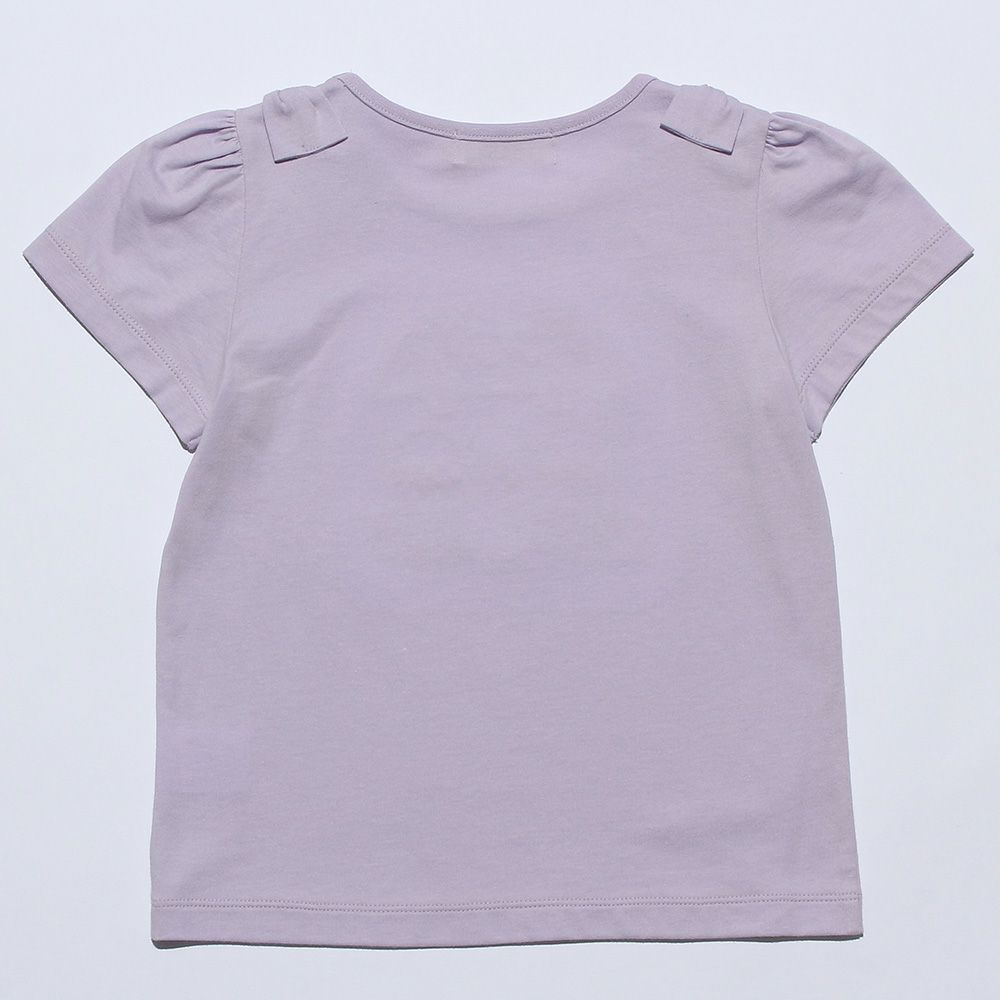 ベビー服 女の子 綿100％お花＆おうち刺繍Tシャツ パープル(91) 背面