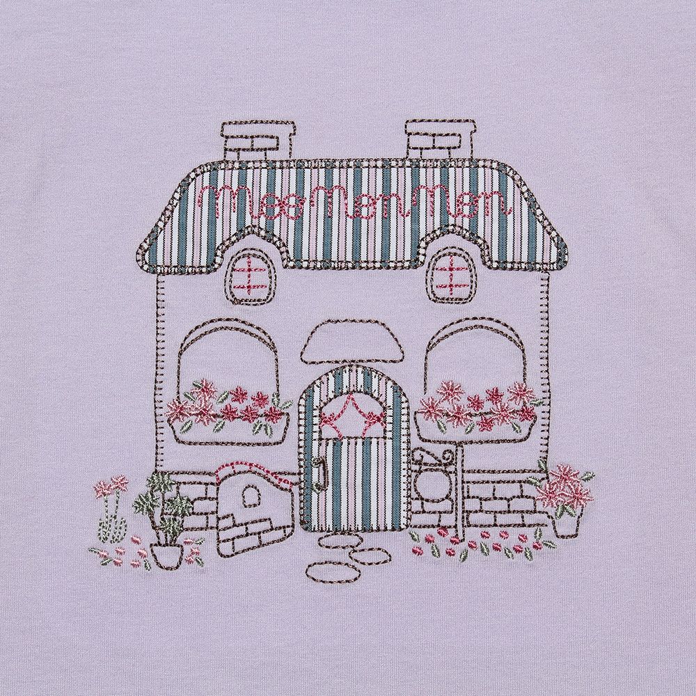 ベビー服 女の子 綿100％お花＆おうち刺繍Tシャツ パープル(91) デザインポイント1