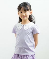 ベビー服 女の子 綿100％お花刺繍襟付きTシャツ