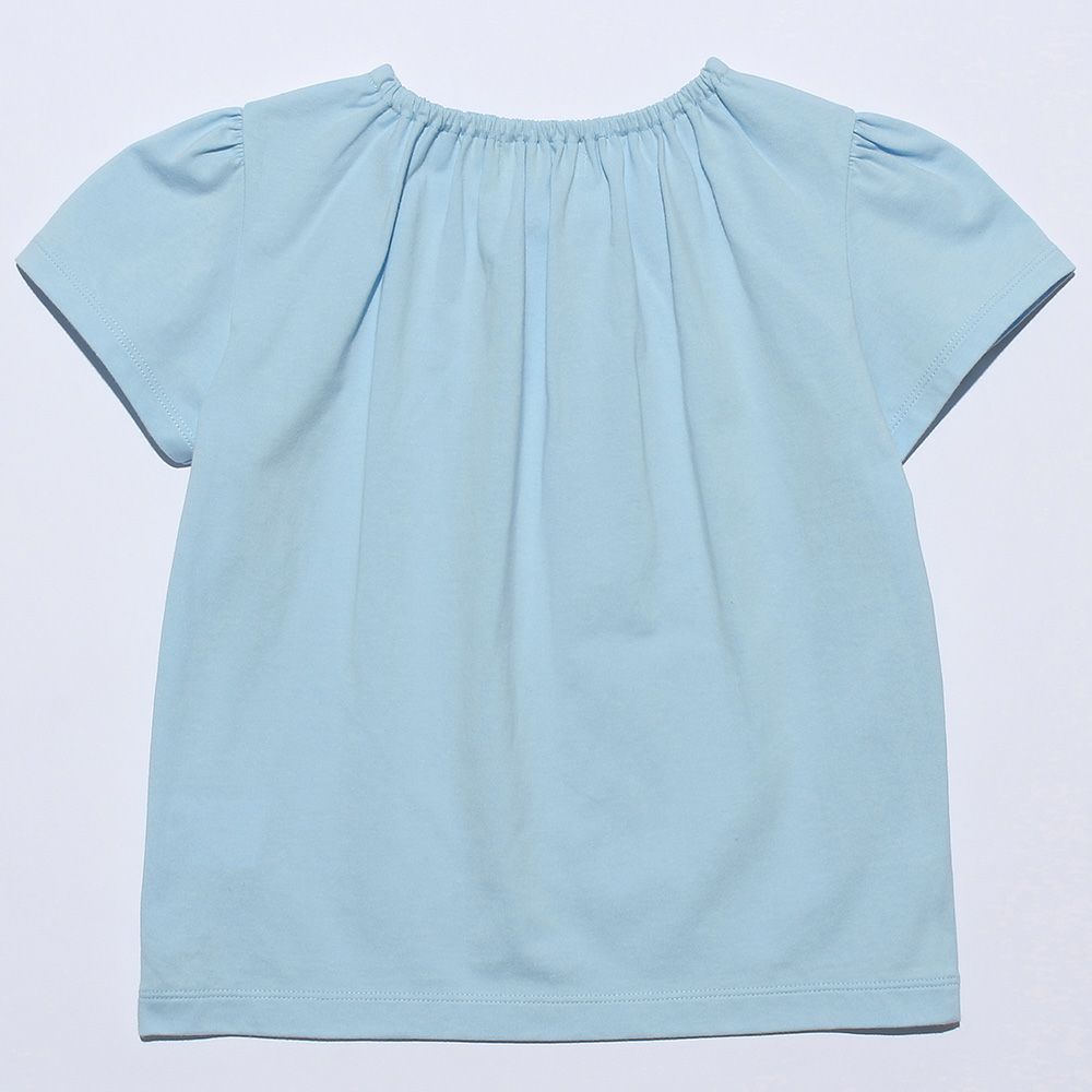 ベビー服 女の子 綿100％お花刺繍襟付きTシャツ ブルー(61) 背面