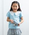 ベビー服 女の子 綿100％お花刺繍襟付きTシャツ ブルー(61) モデル画像アップ