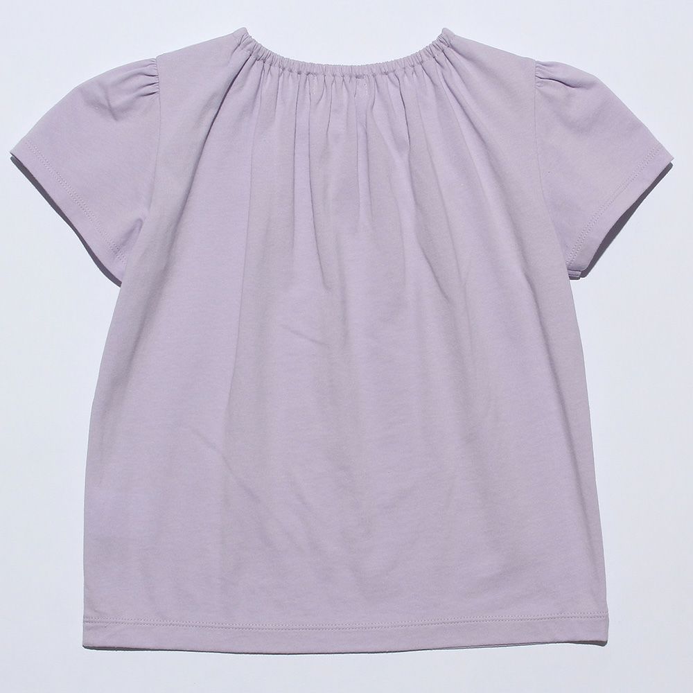 ベビー服 女の子 綿100％お花刺繍襟付きTシャツ パープル(91) 背面
