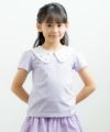 ベビー服 女の子 綿100％お花刺繍襟付きTシャツ パープル(91) モデル画像アップ