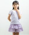 ベビー服 女の子 綿100％お花刺繍襟付きTシャツ パープル(91) モデル画像全身