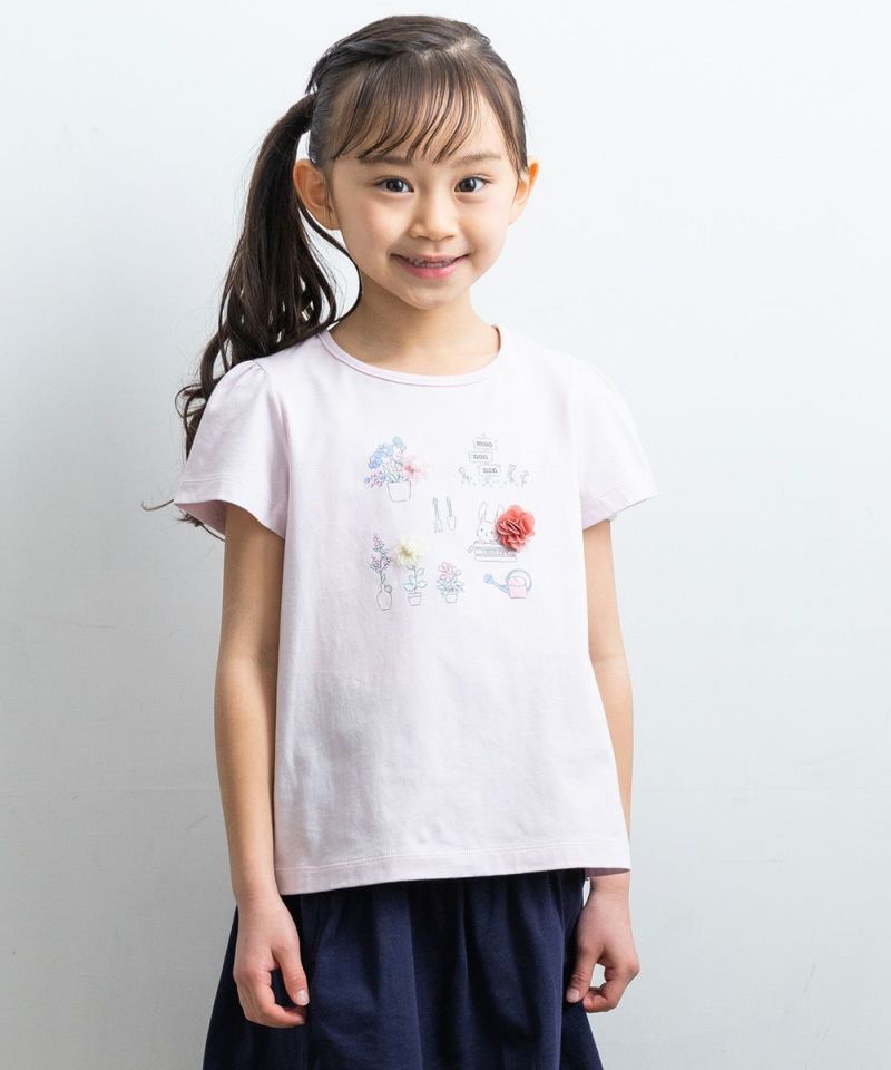 ベビー服 女の子 綿100％お花＆うさぎプリントTシャツ