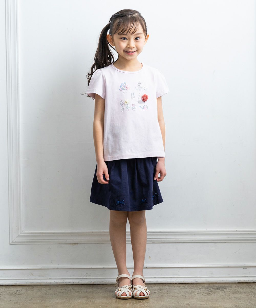 ベビー服 女の子 綿100％お花＆うさぎプリントTシャツ ピンク(02) モデル画像全身
