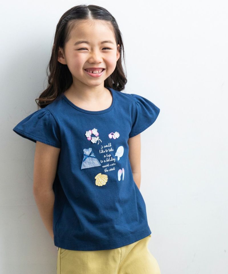 ベビー服 女の子 綿100％サマーアイテムモチーフつきTシャツ