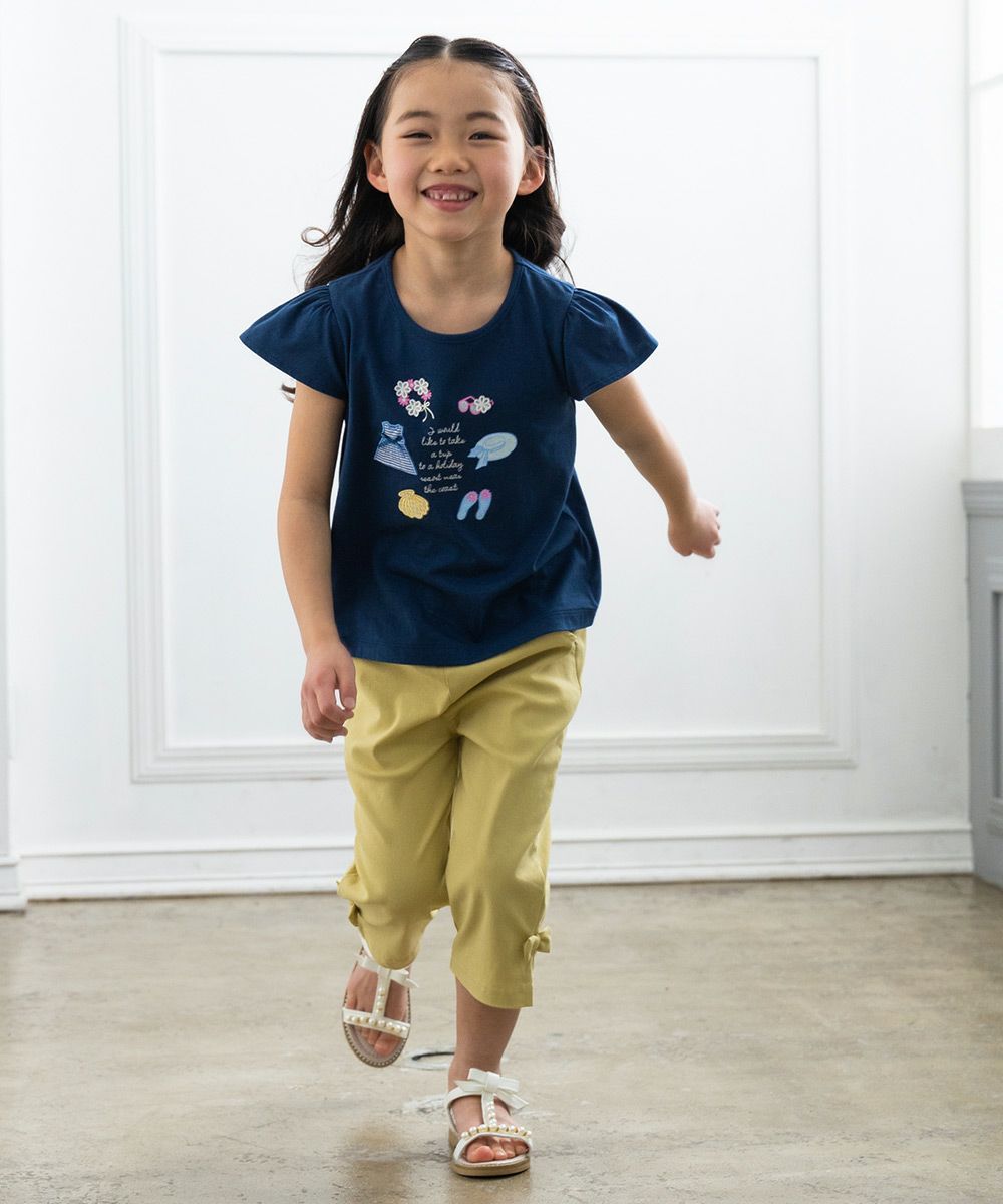 ベビー服 女の子 綿100％サマーアイテムモチーフつきTシャツ ネイビー(06) モデル画像3