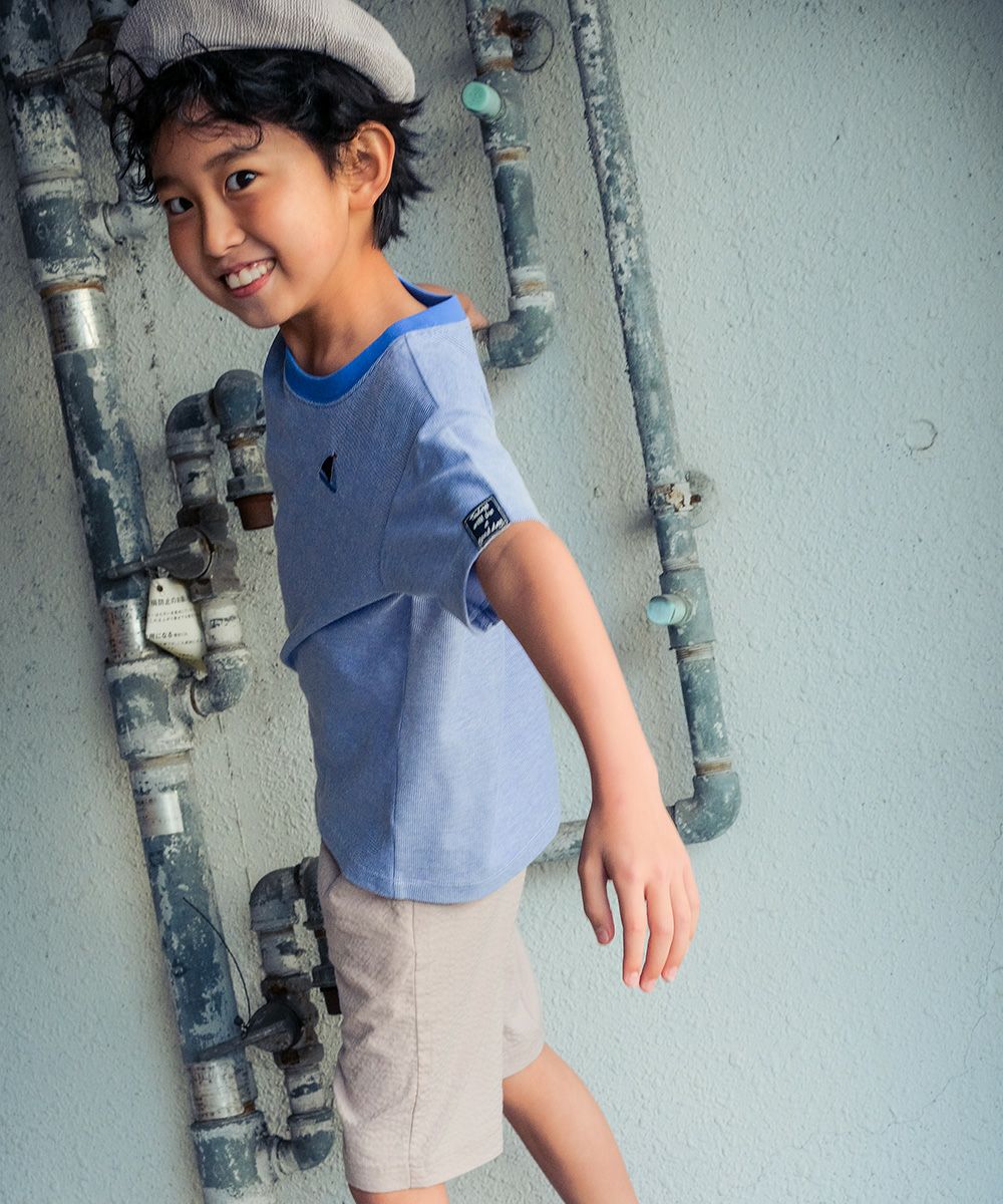 ベビー服 男の子 ストライプ柄ポケットモチーフつきTシャツ ブルー(61) モデル画像全身