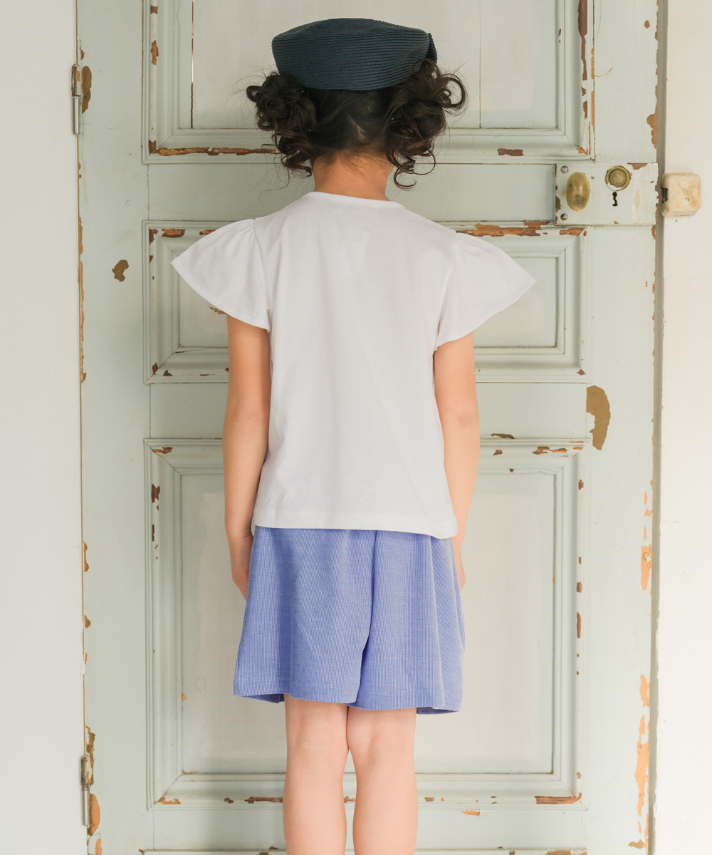 子供服 女の子 綿100％貝殻＆音符ガラス瓶プリントTシャツ ブルー(61) 正面