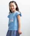 子供服 女の子 綿100％貝殻＆音符ガラス瓶プリントTシャツ ブルー(61) モデル画像全身