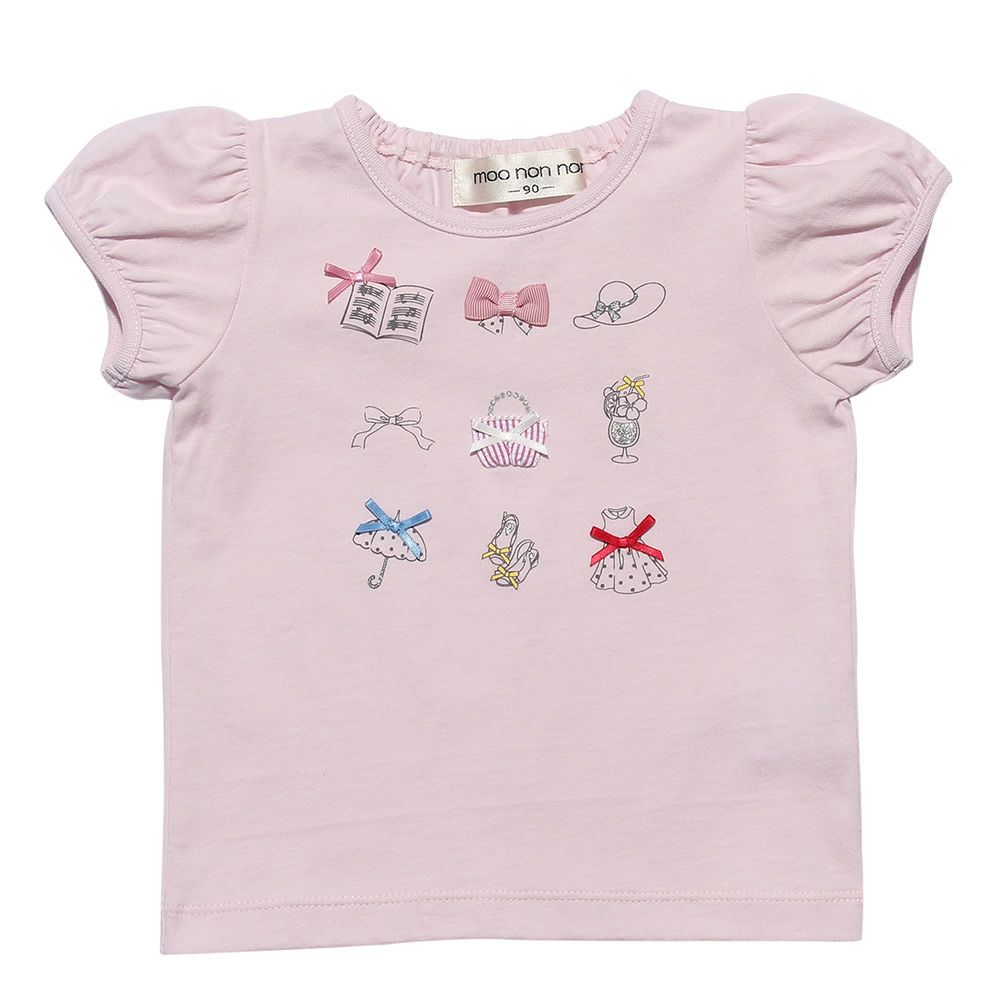 ベビー服 女の子 綿100％小物プリントＴシャツ ピンク(02) 正面