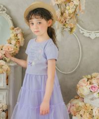 ベビー服 女の子 お花プリントチュールドッキングワンピース