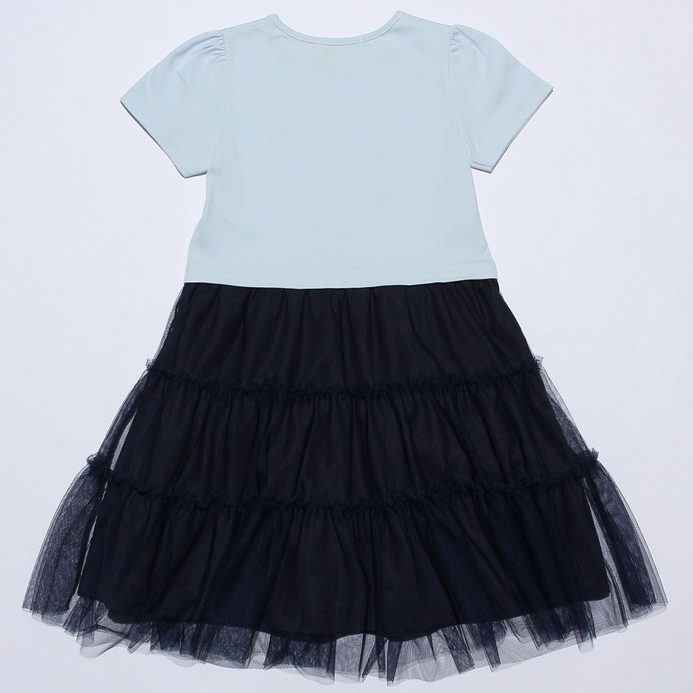 ベビー服 女の子 お花プリントチュールドッキングワンピース ブルー(61) 背面