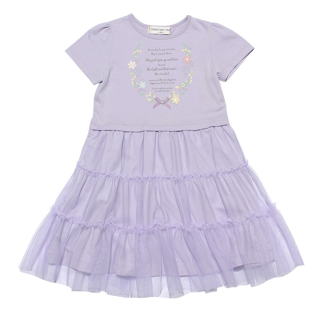 ベビー服 女の子 お花プリントチュールドッキングワンピース パープル(91) 正面