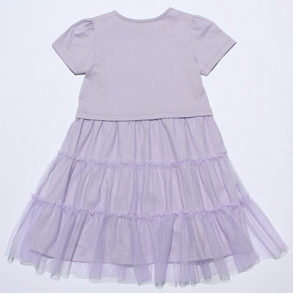 ベビー服 女の子 お花プリントチュールドッキングワンピース パープル(91) 背面