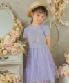 ベビー服 女の子 お花プリントチュールドッキングワンピース パープル(91) モデル画像2