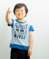 子供服 男の子 綿100％ロゴプリントＴシャツ ブルー(61) モデル画像3