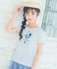 子供服 女の子 綿100％花柄ティーカップモチーフTシャツ