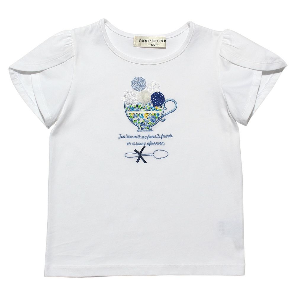 子供服 女の子 綿100％花柄ティーカップモチーフTシャツ オフホワイト(11) 正面